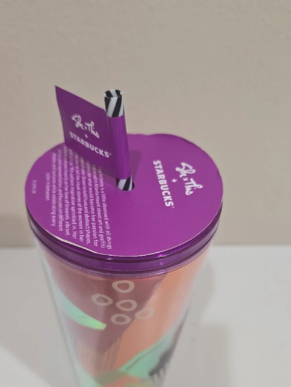 Starbucks Purple and Orange Illustrated Plastic Tumbler with Straw